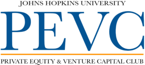 The Club's original 2016 logo: PEVC in blue capitals with the words Private Equity and Venture Capital Club
